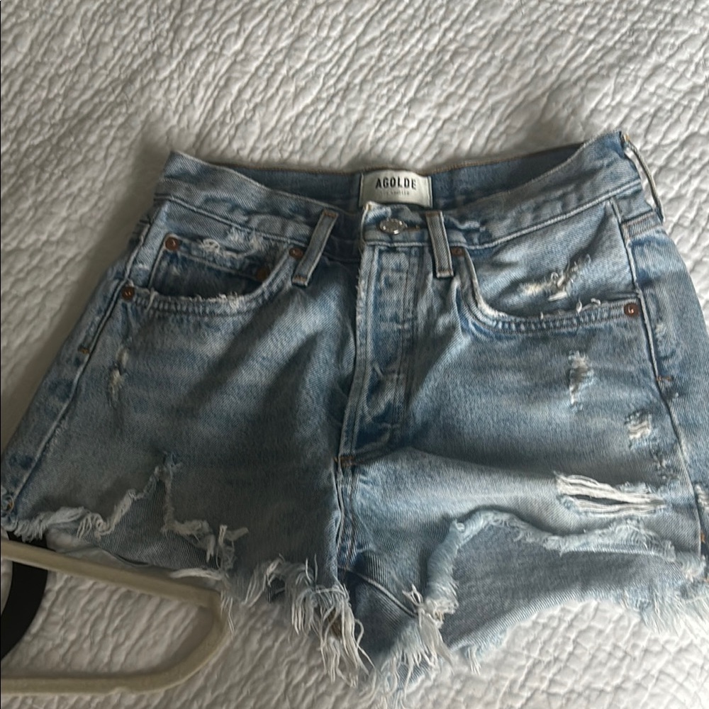 Agolde Blue Distressed Jean Shorts Vintage Style